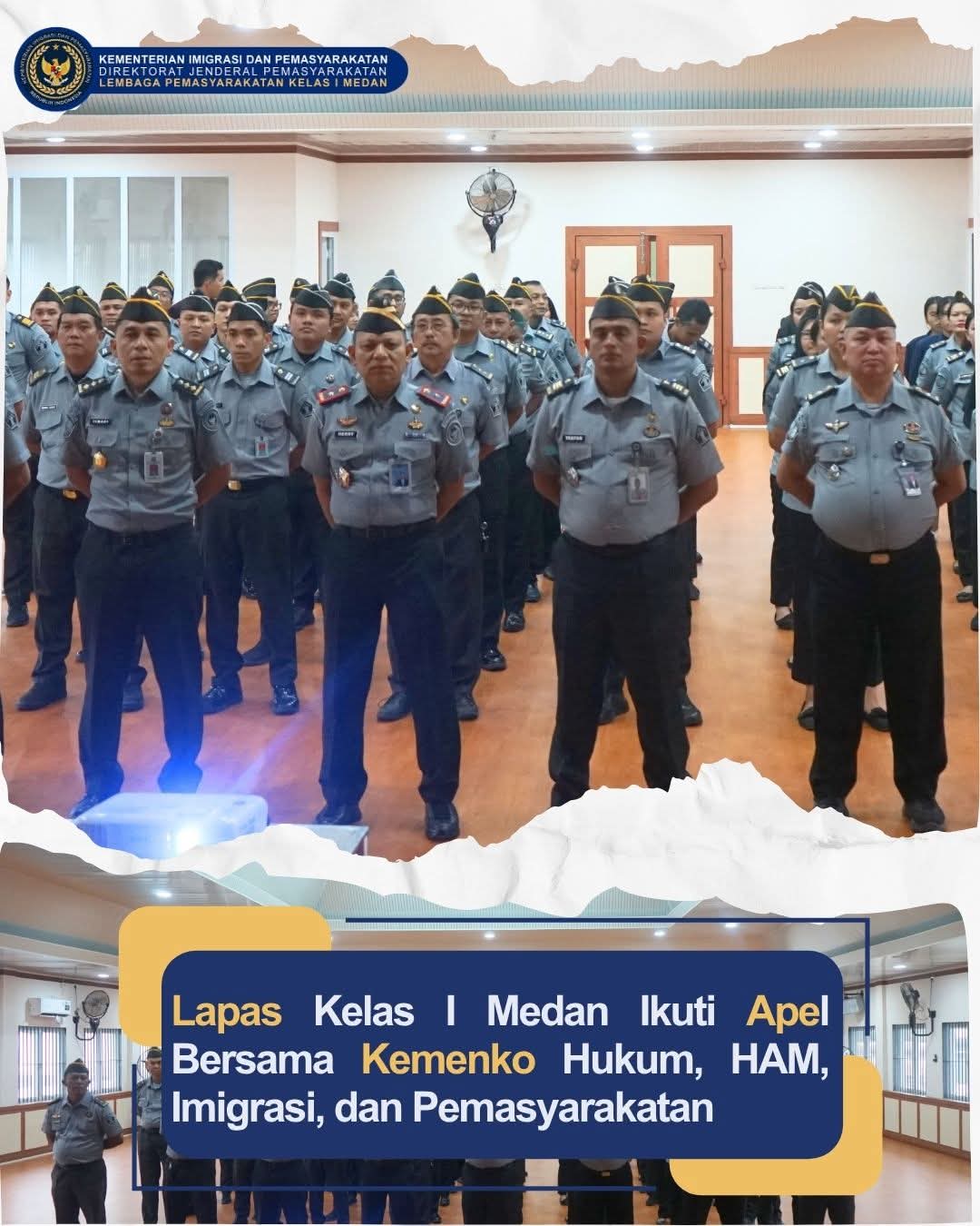 Kalapas I Medan Beserta Pejabat Struktural Ikuti Apel Bersama Yang Dilaksanakan Kemenimipas Secara Virtual.(Doc/Foto:Lapas I Medan)
