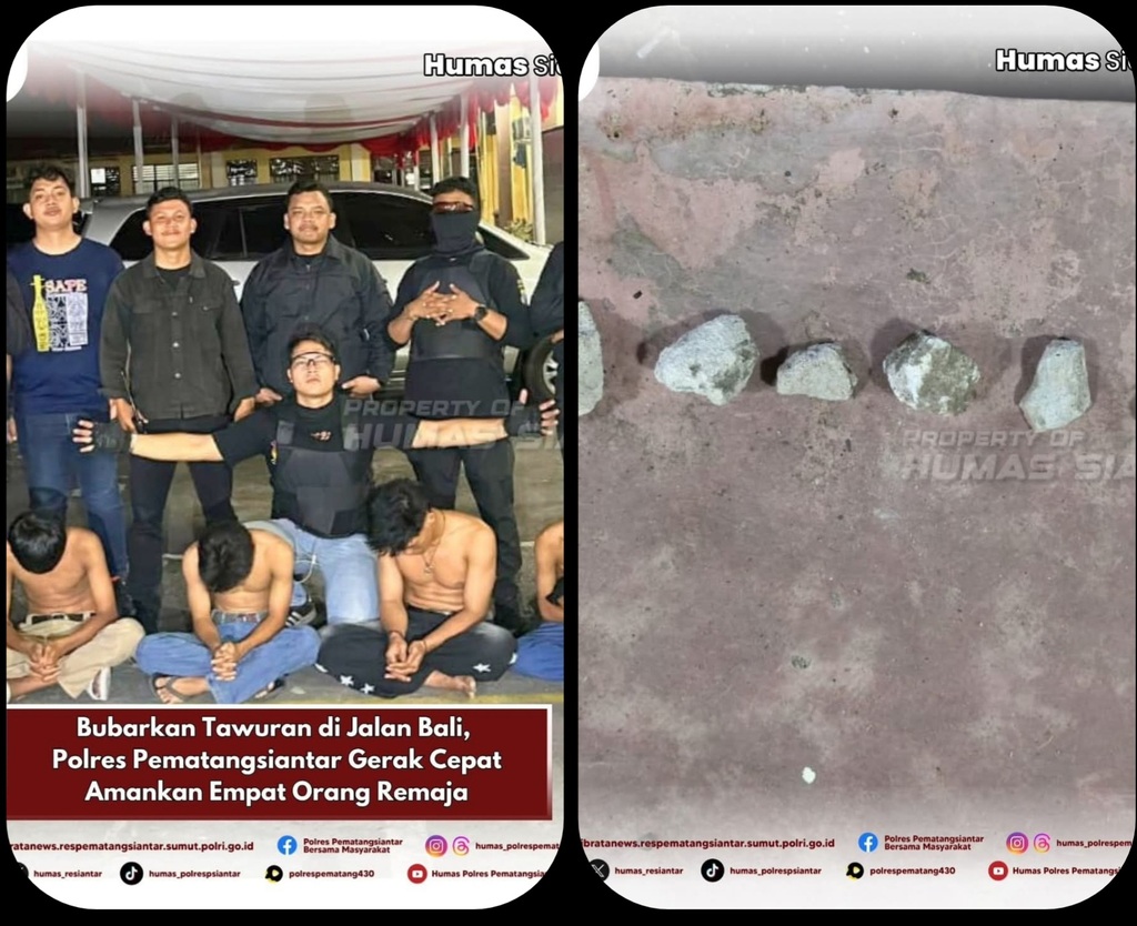 Personil Polres Pematangsiantar Amankan Empat Pelaku Tawuran Dijalan Bali.(Doc/Foto:Humas Polres Pematang Siantar)
